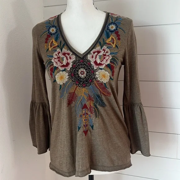 Johnny Was Darielle Embroidered Flare Sleeve Blouse Country Top Boho Bohemian XS - Picture 3 of 11